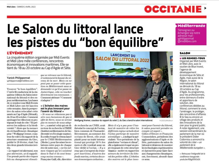 Midilibre 2 avril partenariat Blue Salon du Littoral copie